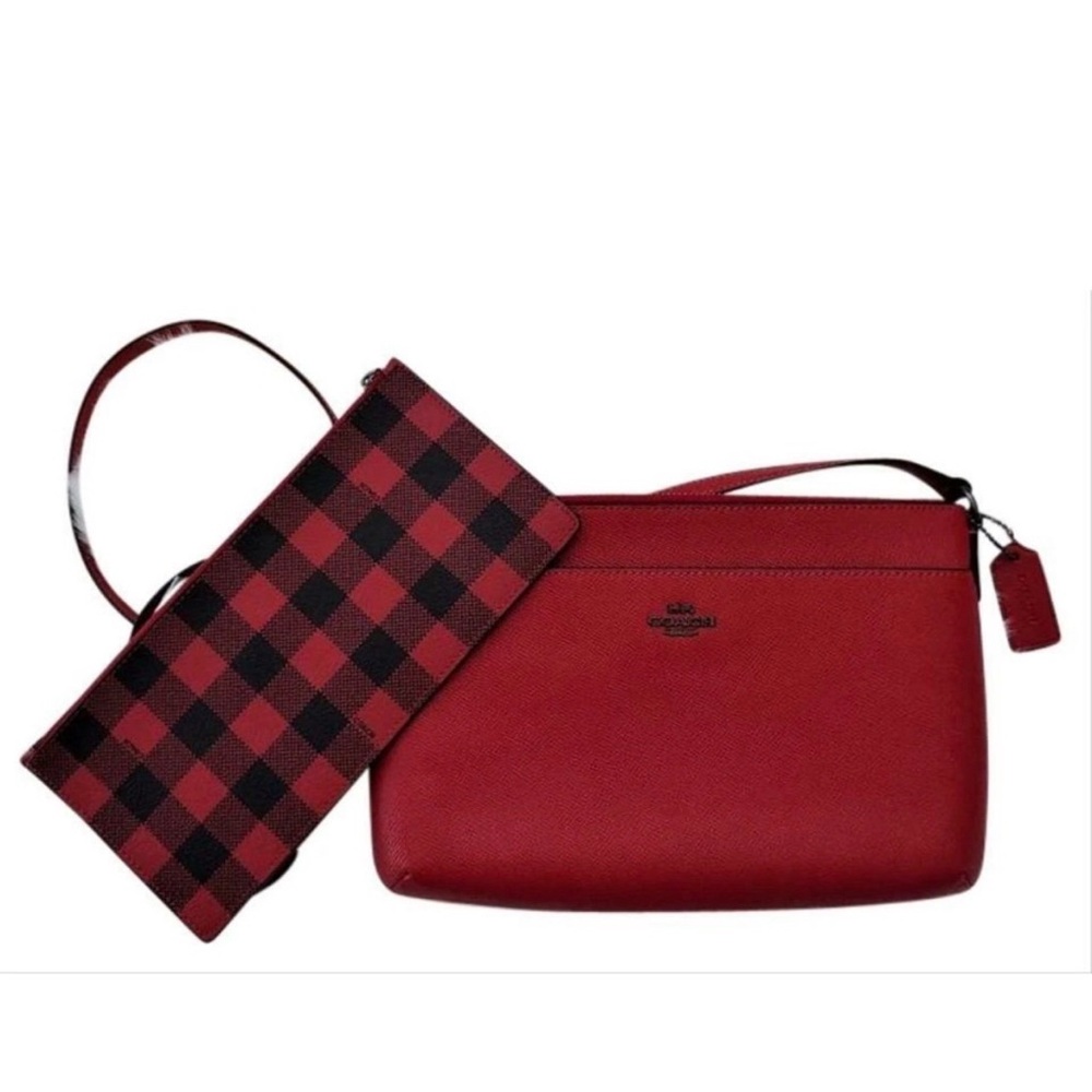 Coach Red Crossbody Bag with Plaid Clutch